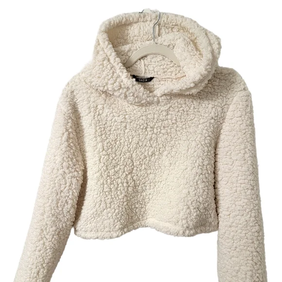 Shein White Sherpa Pullover Hoodie - Picture 1 of 6